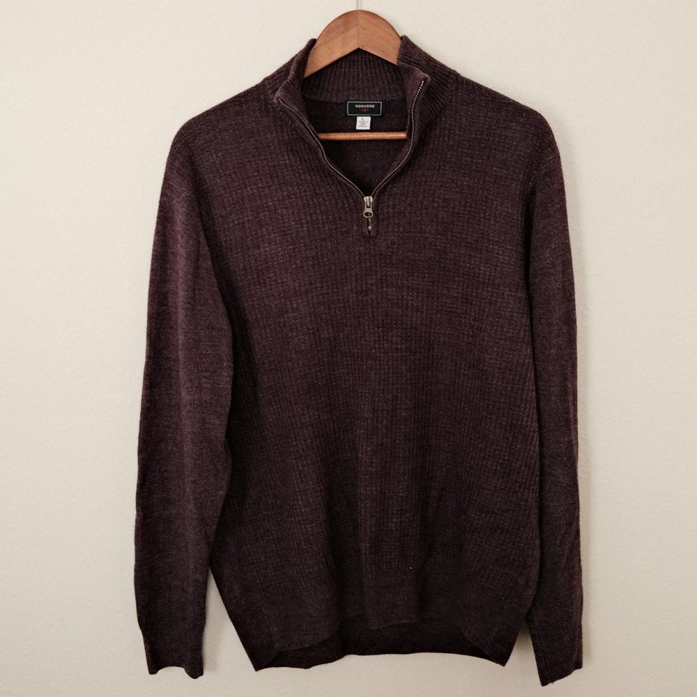 Purple Waffle Knit Quarter Zip Sweater